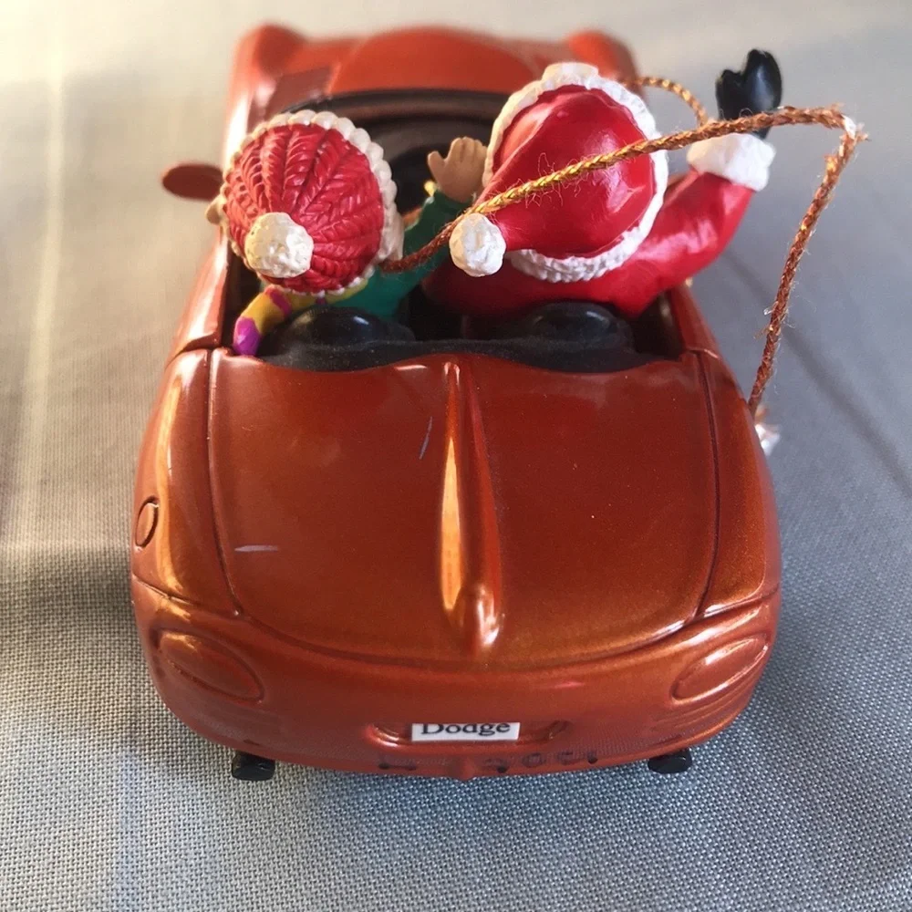Vintage Maisto Dodge Orange convertible car Santa Claus & Elf Christmas ornament